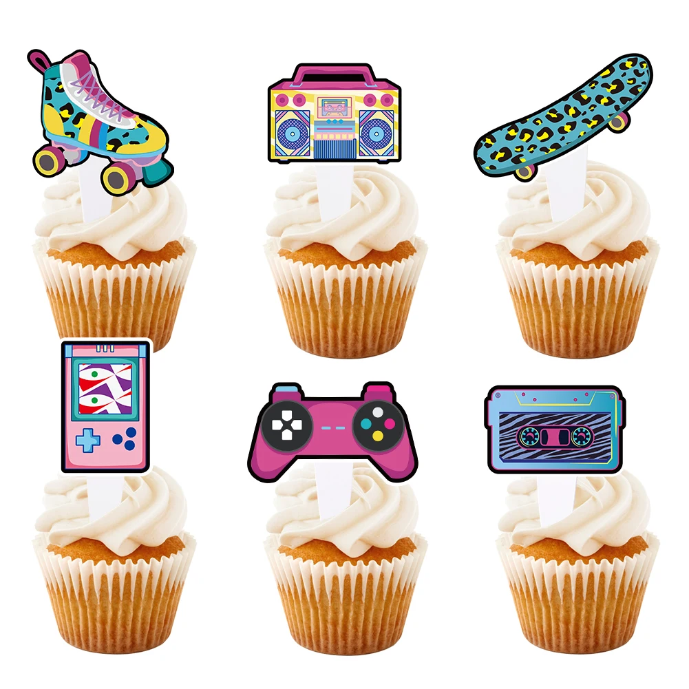 

12 pcs Wholesale 90's Theme Cupcake Toppers Party Cupcake Toppers Decoration Set for Party Decorating