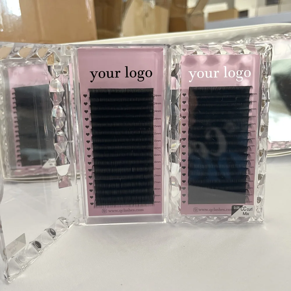 Free Design Private Label Mink Individual Volume Eyelash Extensions Easy Fan Cashmere Lash Extension 0.03 0.05 PBT J B CC Hand