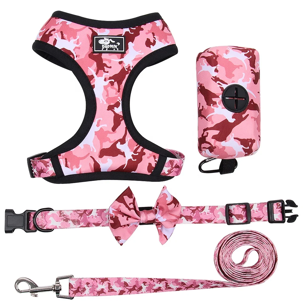 

Wholesale Soft Cute Lovely Breathable Reflective Fashion Design Har Polyester Pink Pet Dog Harness Set.