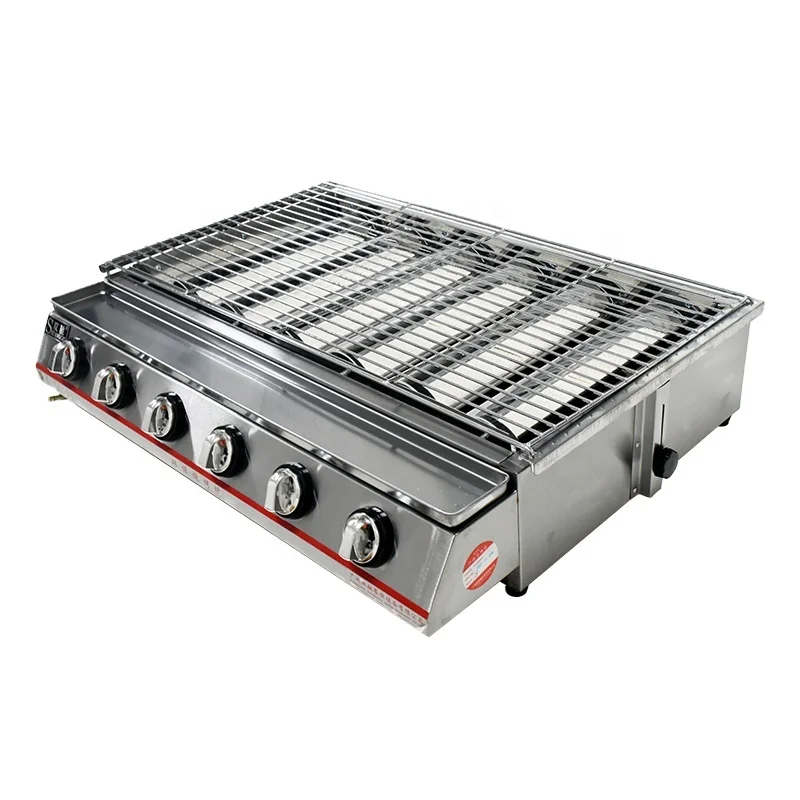 

Stainless steel cover bbq grill commercial barbecue machine 6 burner meat roaster, Stainless steel original silver