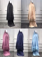 

8 Colors Ramadan Muslim Prayer Garment Islamic Khimar Long Hijab Scarf Jilbab Arab Dress Lace Muslim Pray Dress