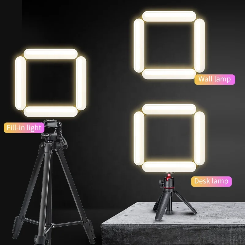 

Dimmable Folding 4 Tubes LED Fill Light Live Beauty Makeup Selfie Video Light With Tripod, Black