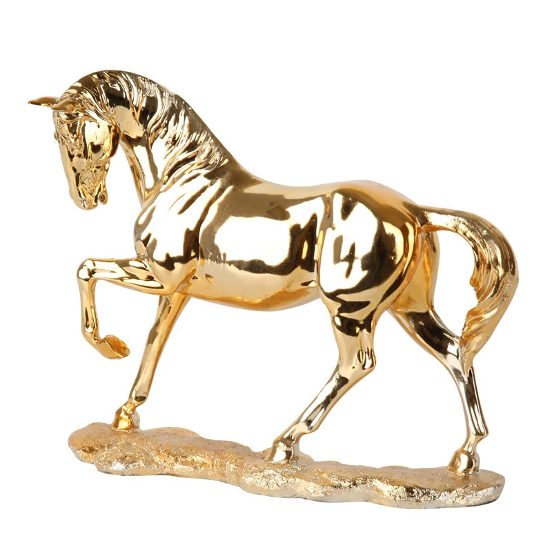

Living Room Crafts Abstract Luxury Golden Horse Animal Ceramic Figurine Decoration Sculpture Statue For Home Office Desk Decor, Gold