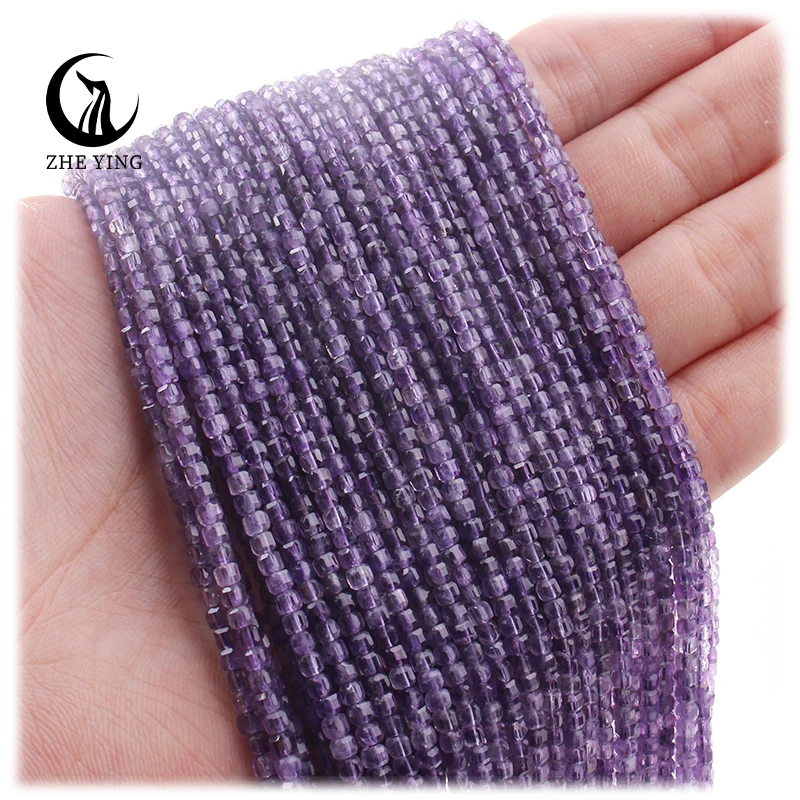 

Zhe Ying 2.5mm Amethyst faceted cube stone beads wholesale loose natural stone diy square gemstone beads