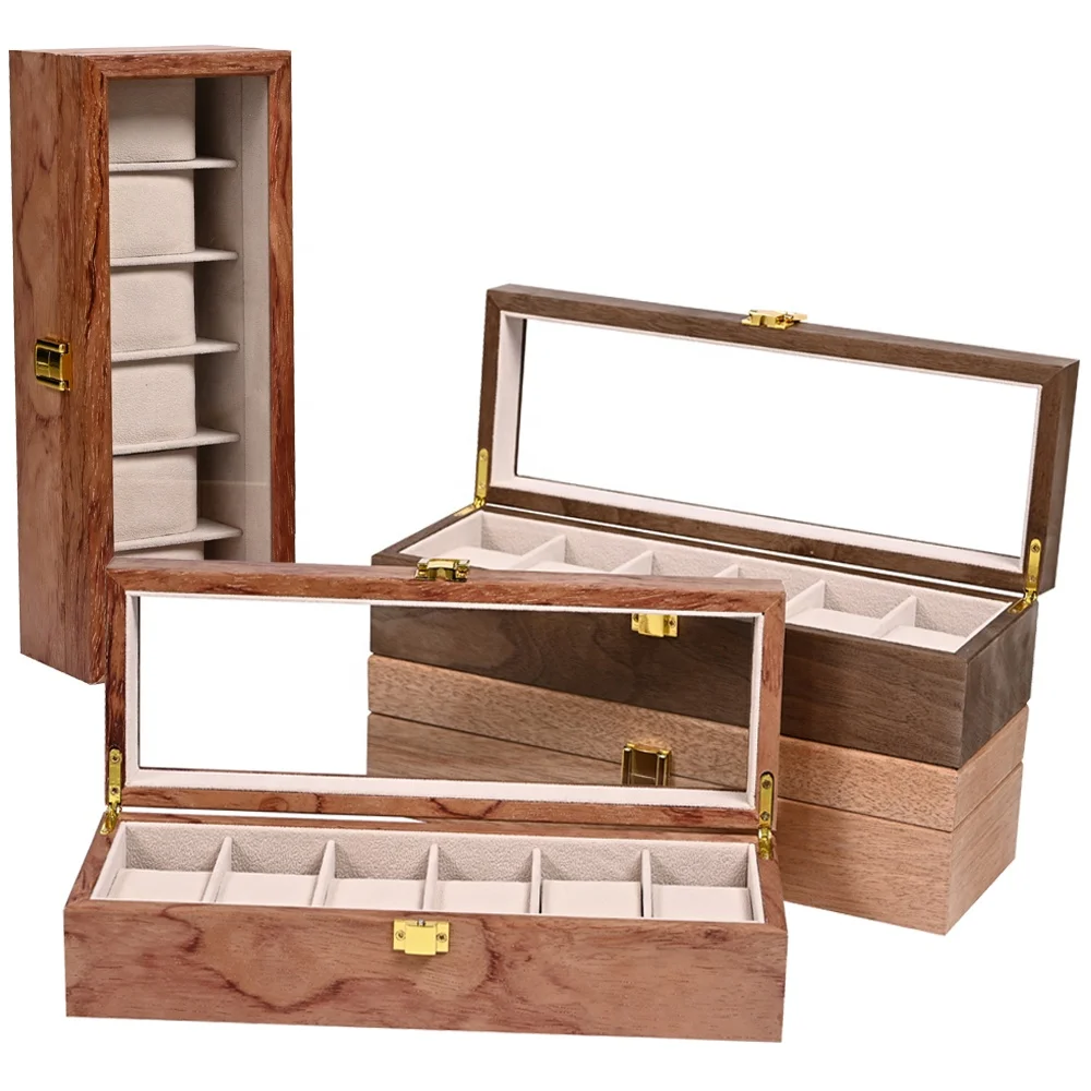 

Wholesale custom eco-friendly glass display wooden watch box 6 slots, Pantone as well as cmyk