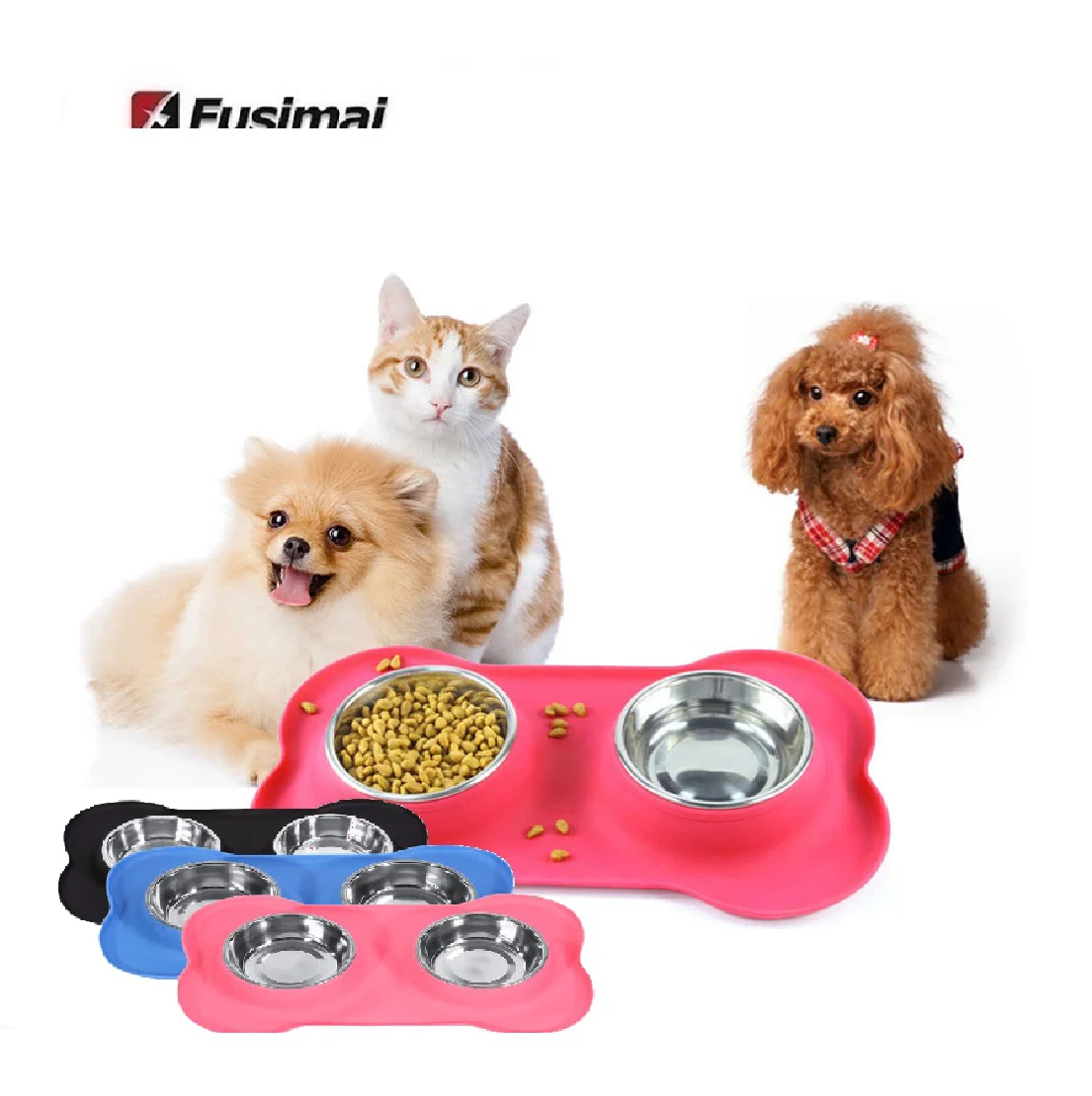 

Fusimai Pet Mat Food-grade Stainless Steel Pets Wholesale Feeder Silicone Double Dog Bowl