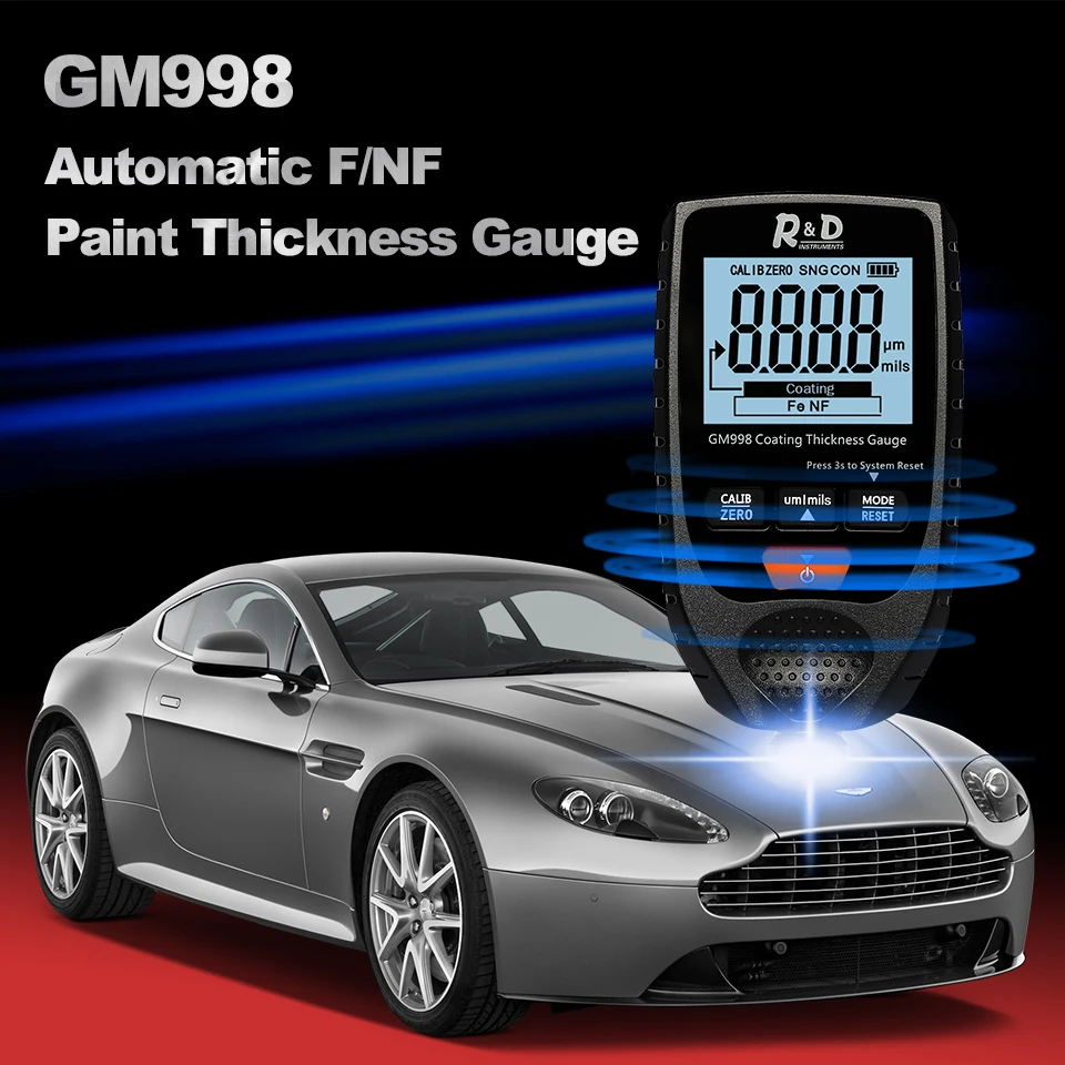 
GM998 coating thickness gauge car paint tester 0 1500um Fe & NFe probe high quality LCD with Backlight display film meter 