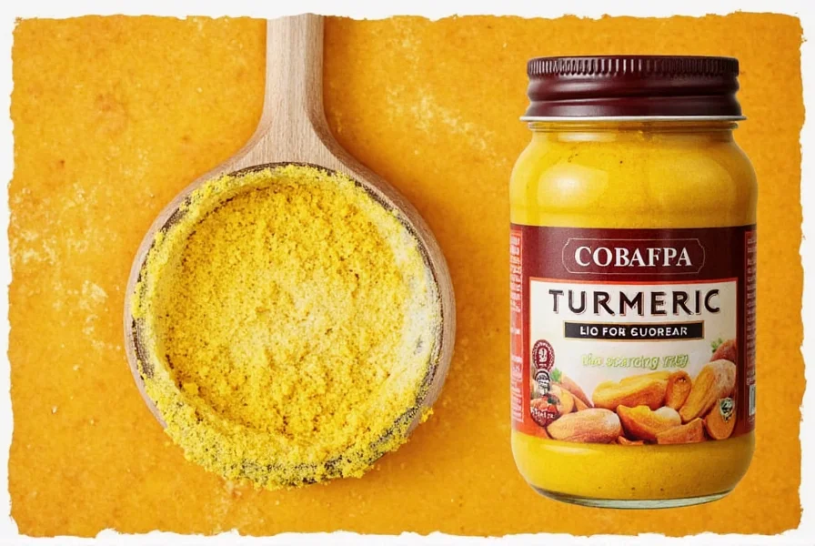 Kirkland Signature Turmeric Curcumin supplement bottle next to fresh turmeric root