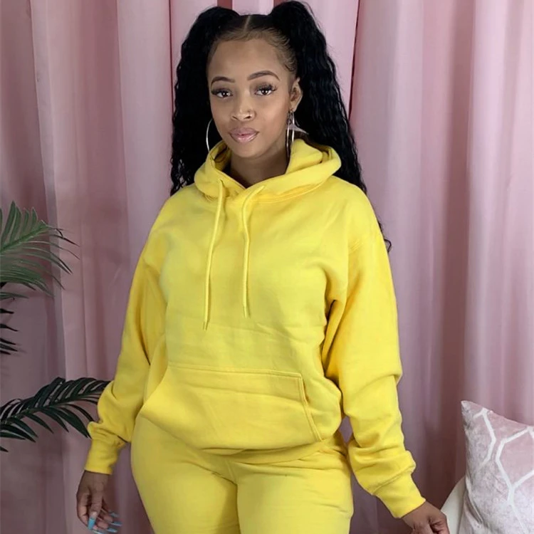 

Custom LOGO New arrival 2021 winter women hoodie solid color sports suit velvet two piece outfits YLR 9024