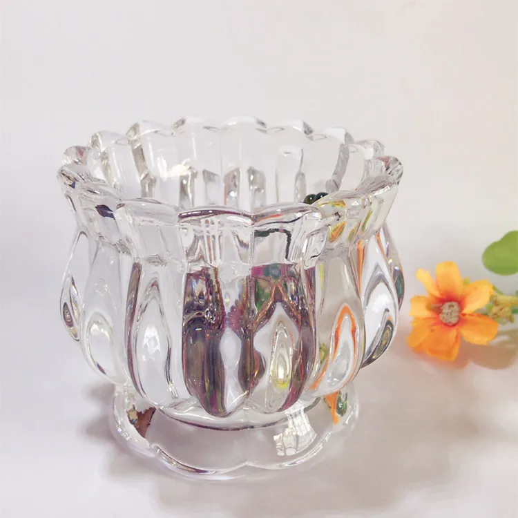 
Wholesale Fashion Flower Shape Design Crystal Clear Glass Snacks or Sugar Bowl With Lid 