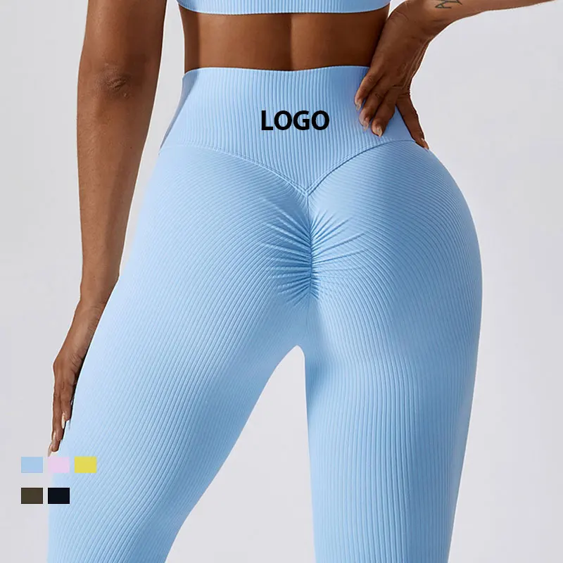 

New Ribbed Spandex Yoga Pants High Waisted Workout Fit Leggings Women Y Shape Scrunch Butt Booty Gym Pants