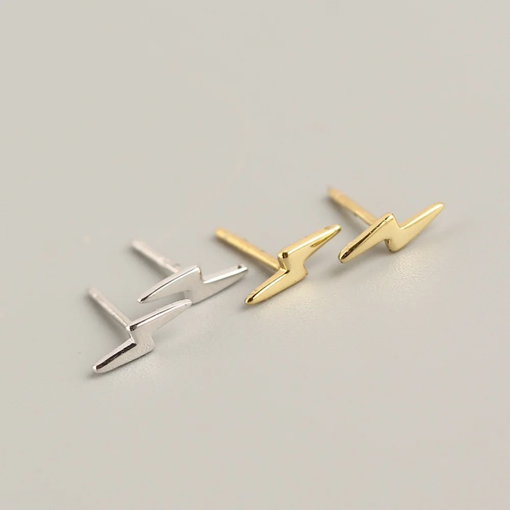 2024 NEW Fashion High Quality Jewelry 925 Sterling Silver Plain Lighting Flash Shape Stud Earrings for Women
