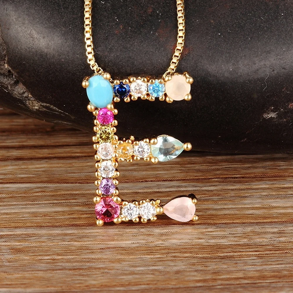 

Hot Sale Gold Color Initial CZ Necklace Charm Letter Necklace Name Jewelry For Women Accessories Zircon Pendant Necklace