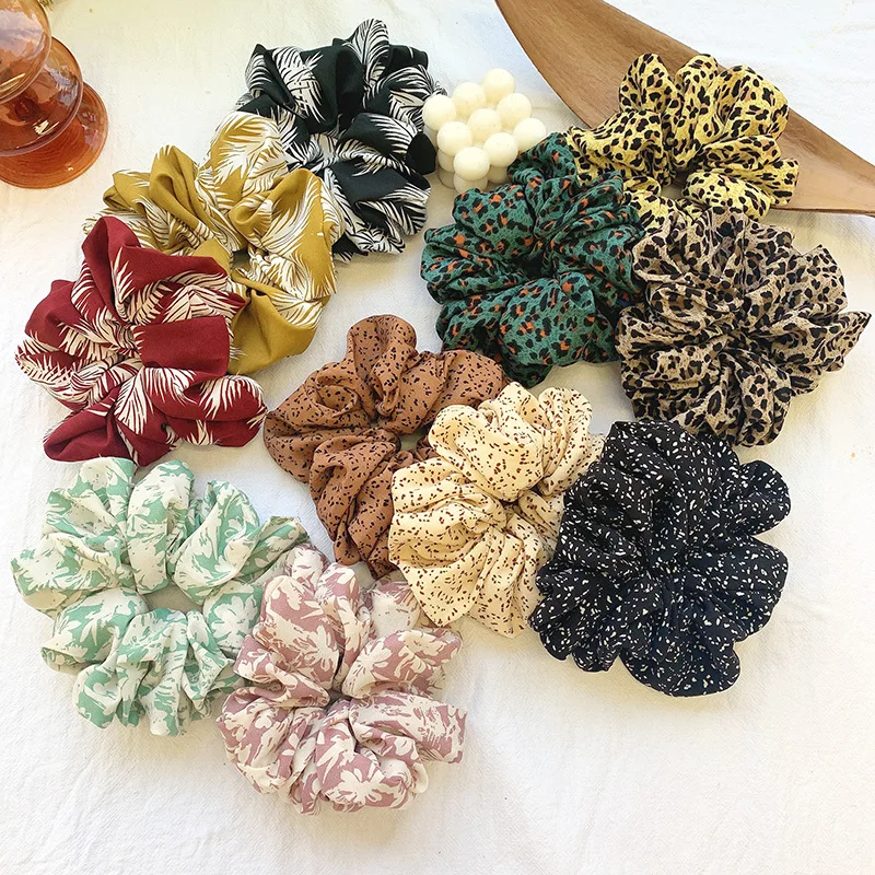 

Hot Sale 11Colors Oversized Hair Scrunchie 16Cm Printed Satin Custom Xxl Jumbo Leopard Large Scrunchies