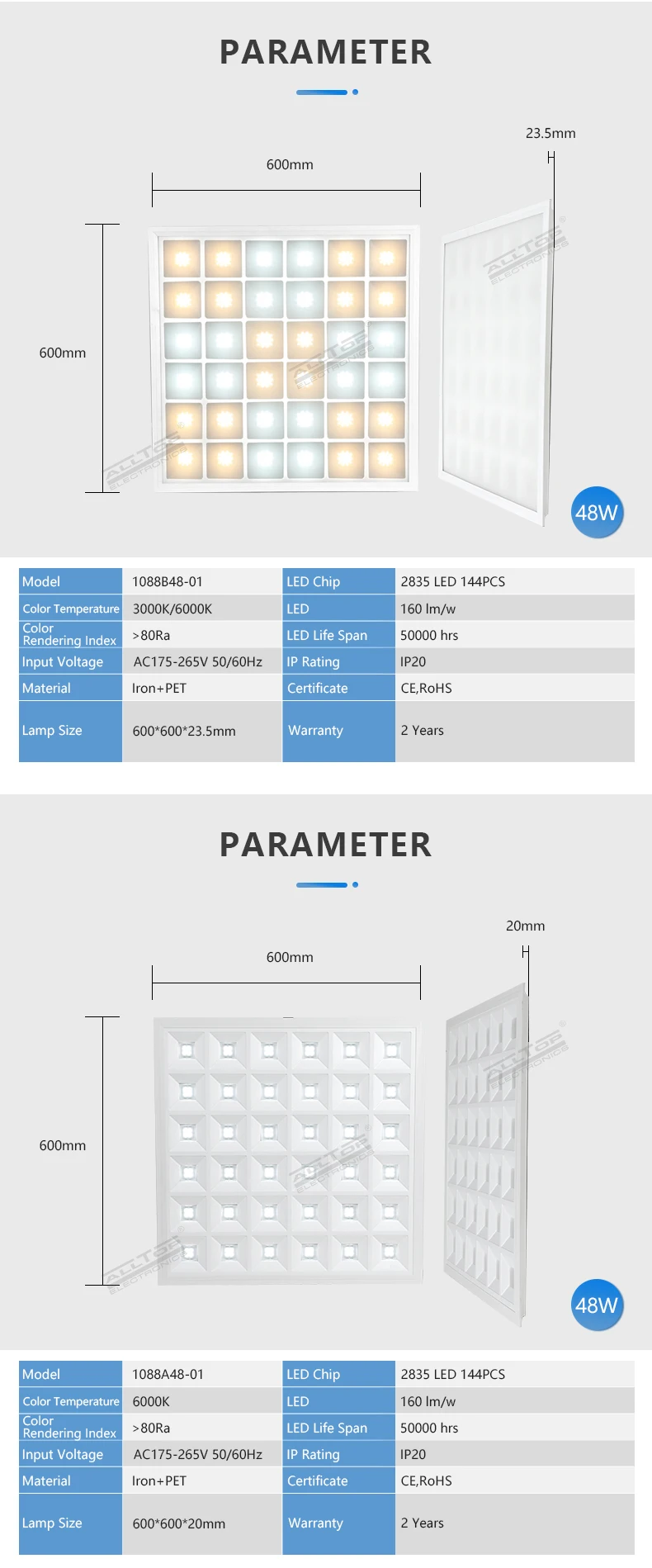 ALLTOP 2020 New Design 600x600 Slim Indoor Office Home Hospital Ceiling Lighting 48W Led Panel Light