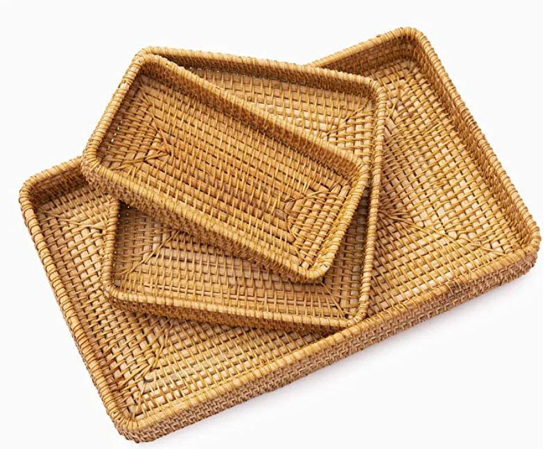 

Wholesale Hotel Bathroom Wicker Organizer Rectangular Rattan Tray, Brown color, or any customized color