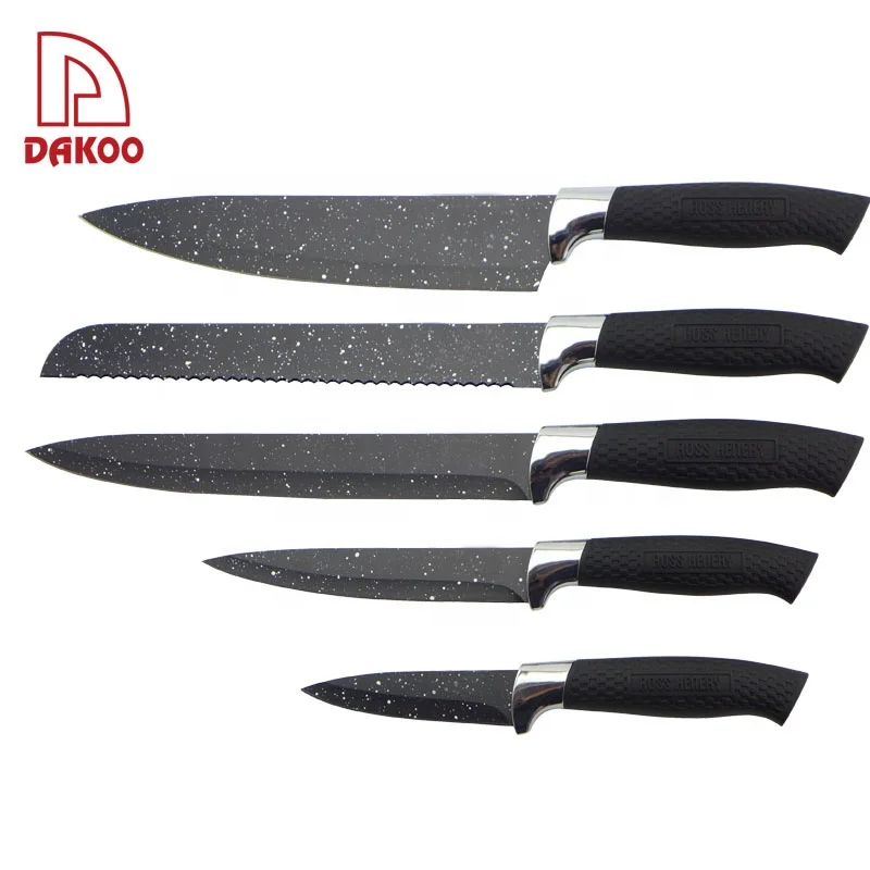 

Light Comfortable Feel ABS Plating Handle 5pcs Kitchen Knife chef knife set, Black
