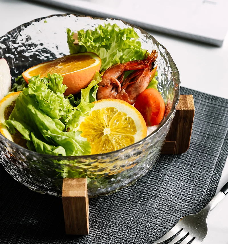 

Factory Wholesale Large Glass Salad Bowl - Mixing And Serving Dish - Clear Glass Fruit And Trifle Bowl With Wooden Stand, Colorful,transparent