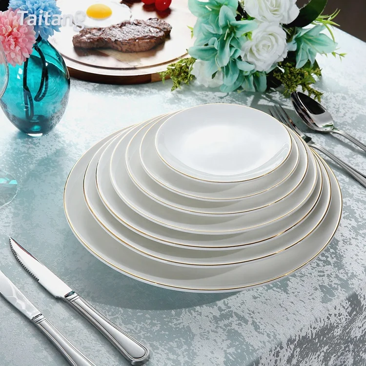 

Banquet Fashionable Dishwasher Safe Restaurant Plates Modern, White + gold