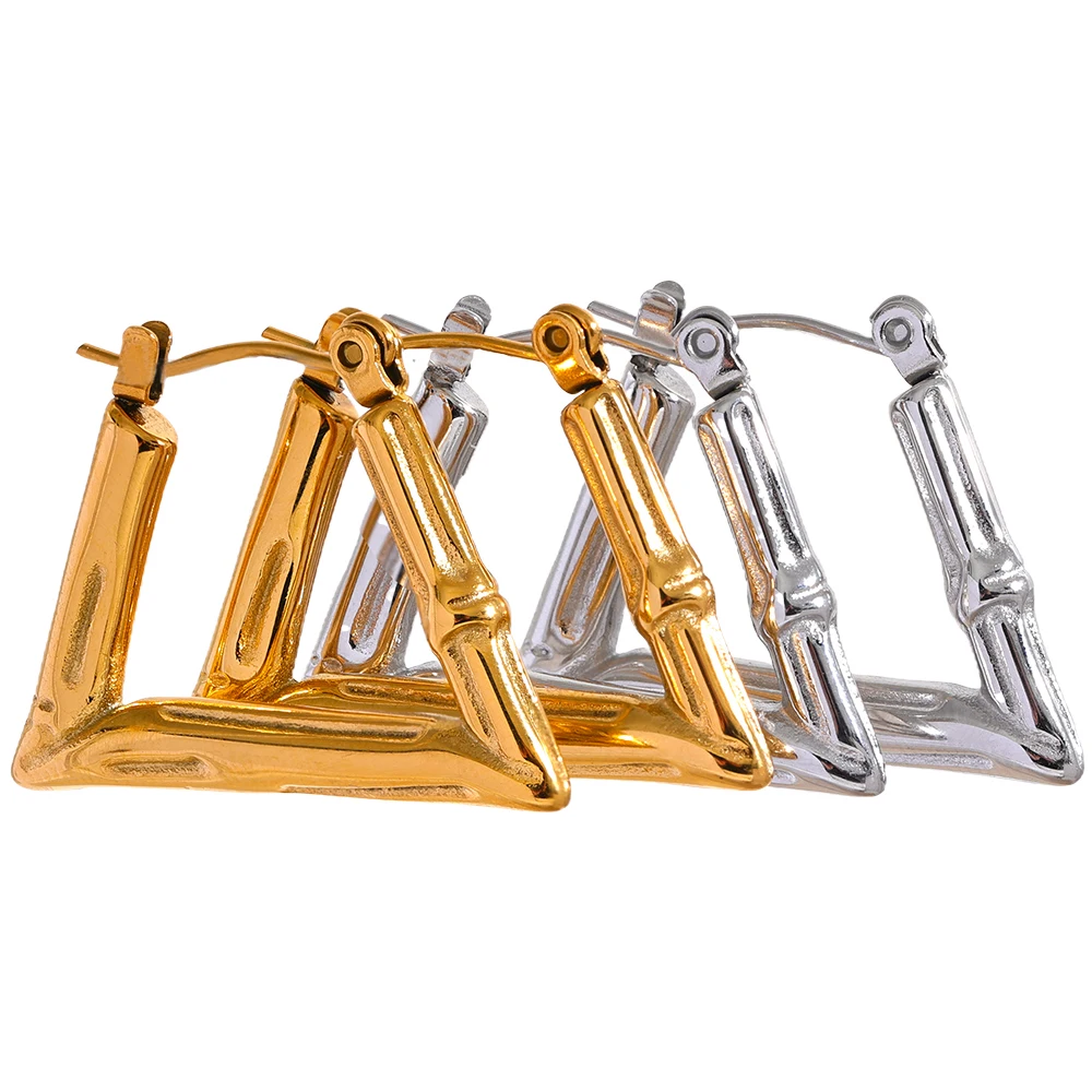 

JINYOU 1827 Stainless Steel 316L Bamboo Geometric Hoop Earrings Vintage Fashion Metal Gold Silver Color Waterproof Charm Jewelry