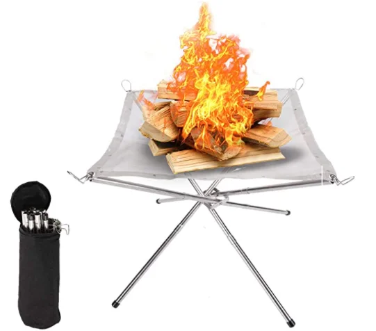 

Outdoor Portable Fire Pit Wood Burning Patio Fire Pit 304 Stainless Steel Mesh Collapsible Fireplace