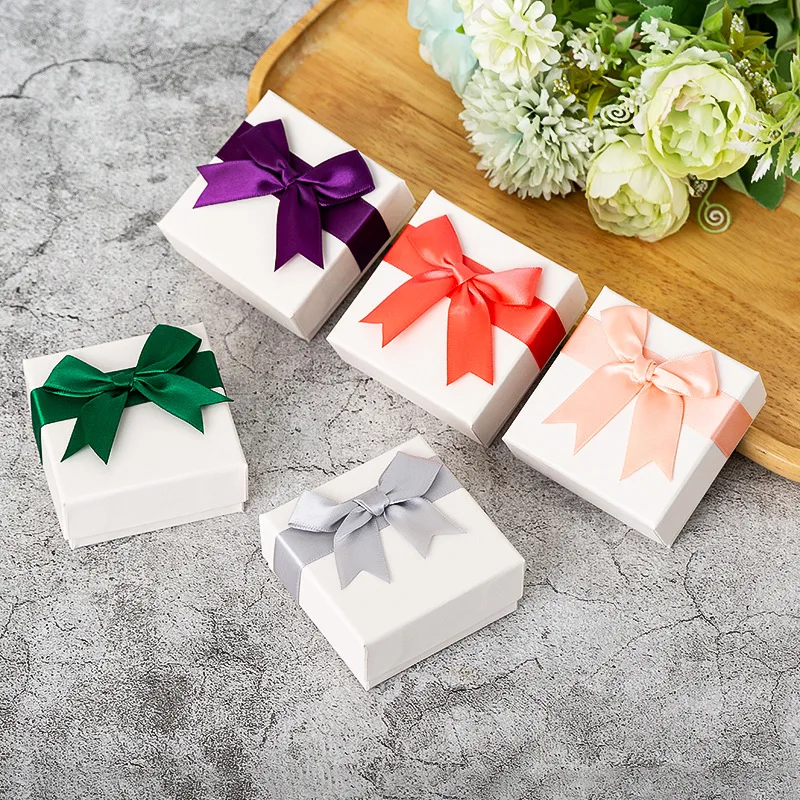 

HOVANCI Multi Color Bow Gift Box for Girls Custom Ribbon Jewelry Box Necklace Earring Bracelet Ring Jewelry Box with Sponge, Red,blue,black