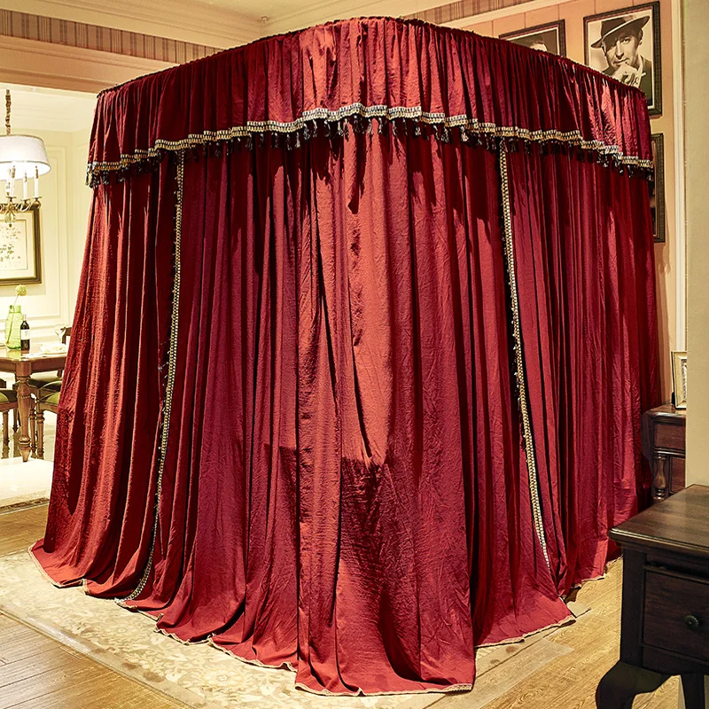 Top Quality Guide Rail Red Wedding Simple Life Indoor Bedroom Double Bed Curtain Mosquito Net