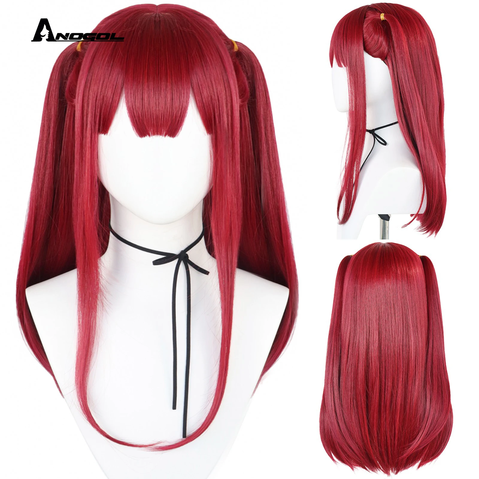 

Anogol Wholesale My Dress Up Darling Anime Little Devil Kitagawa Marin Wig Cosplay Long Straight Dark Red Synthetic Lolita Wig