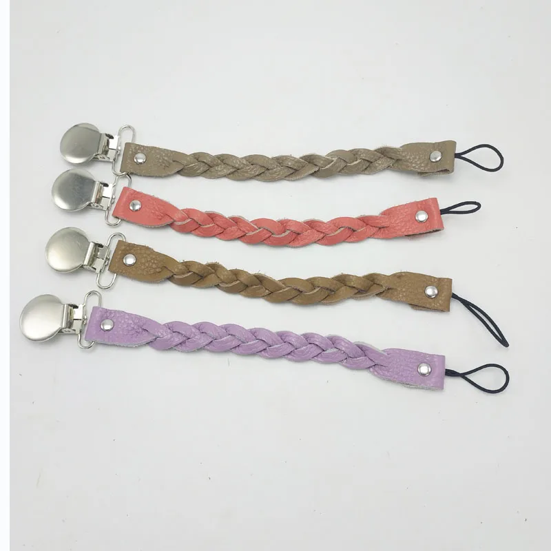 
fashion OEM custom logo braided leather dummy clips baby pacifier 