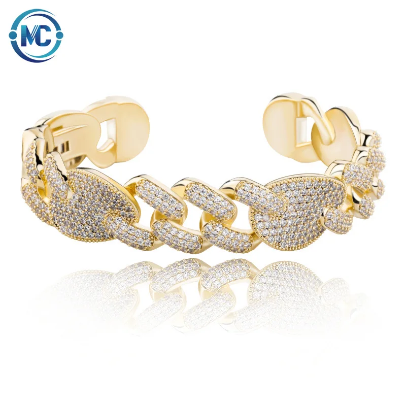 

2021 Hip hop Cuban chain with multi-layer gold-plated Zircon cuff Bracelet