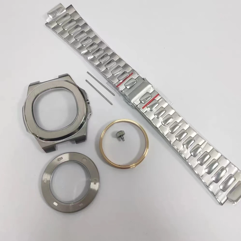 

41mm Silver Watch Case NH35 NH36 Movements 316L Stainless Steel Strap Sapphire Crystal Case Fit Nautilus 5711/5726