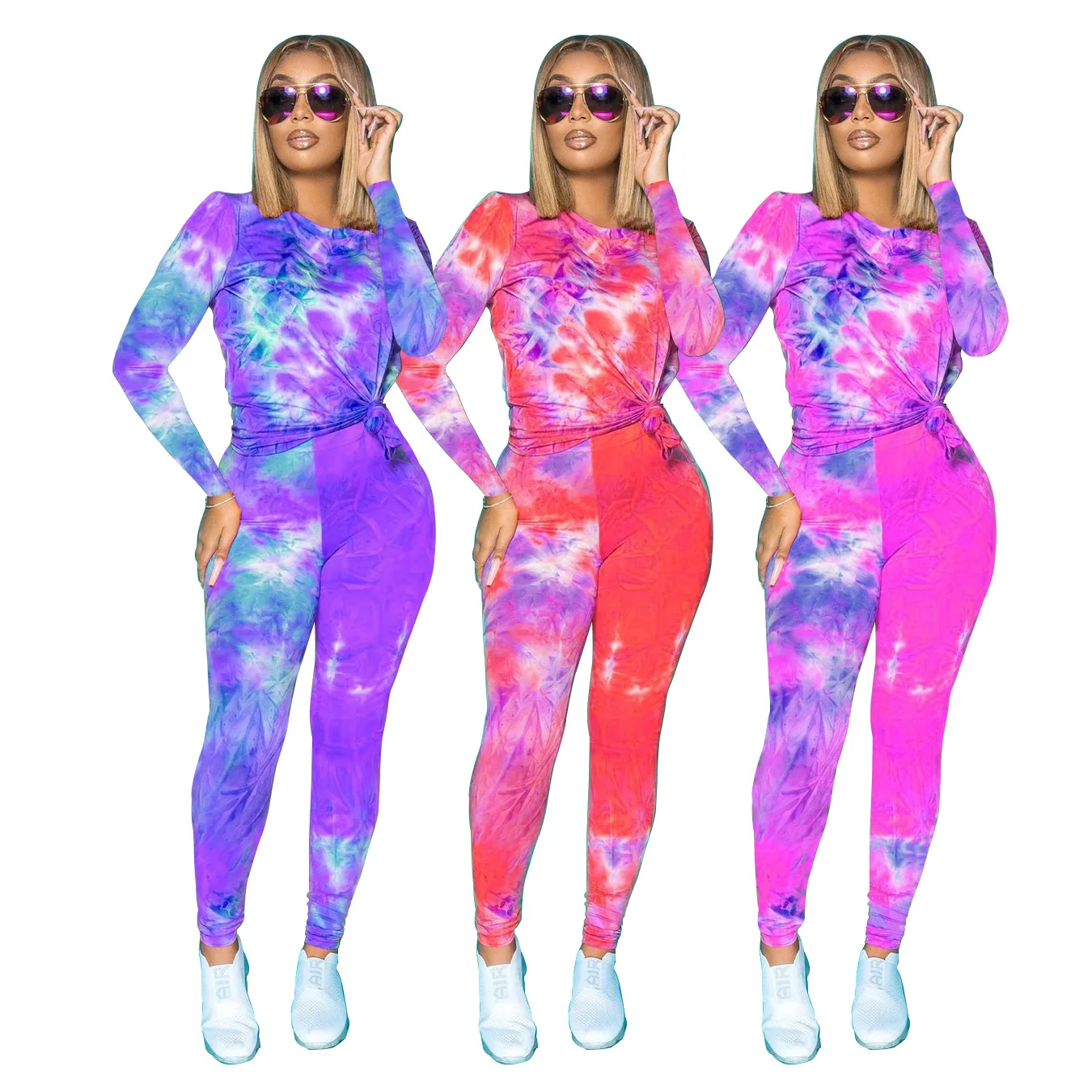 

New Arrival Tie Dye Fashionable Two Piece Pants Set Women Clothing Sexy Colorful Sports Suit Short Outfits