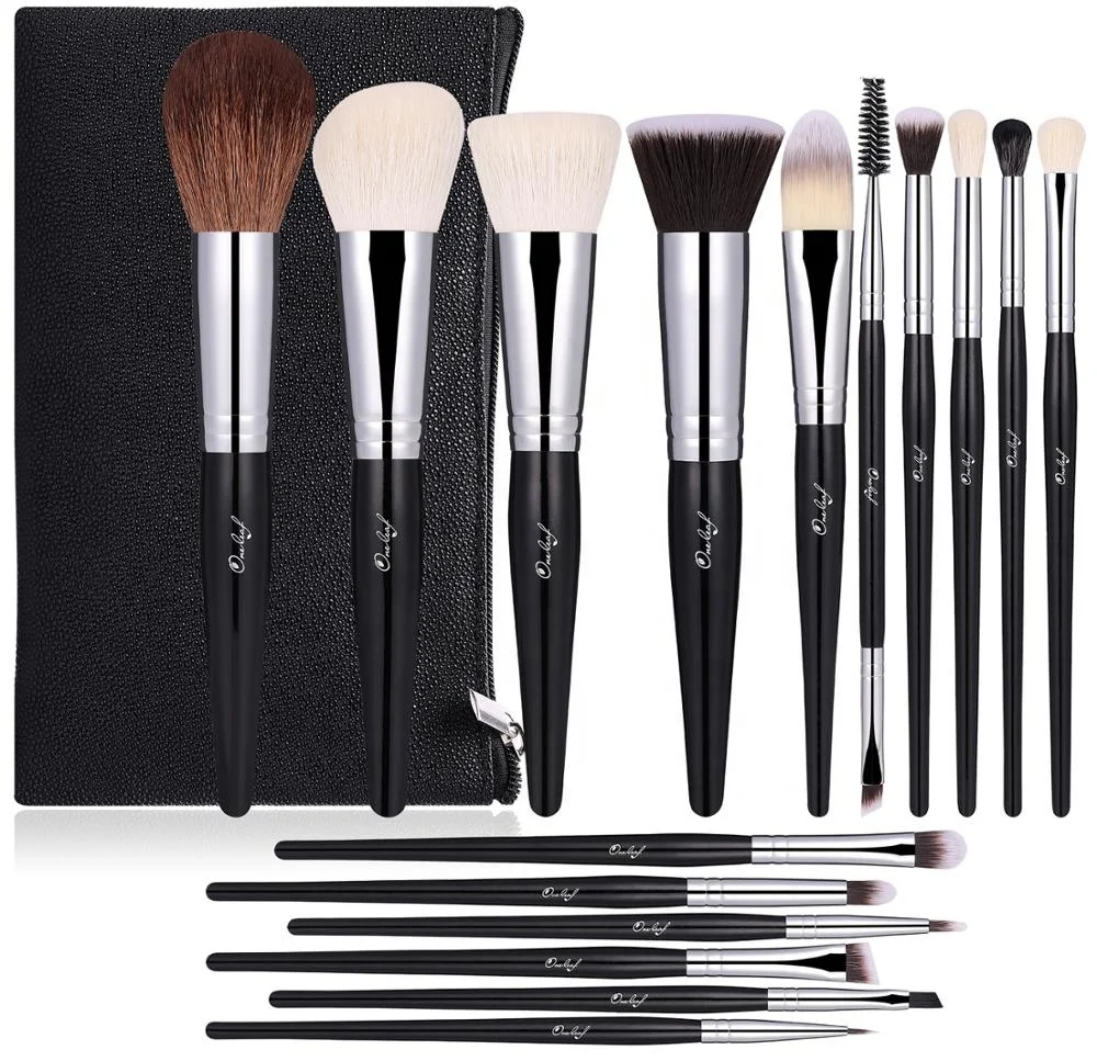 

BS-MALL Makeup Brushes Goat Hair 16pcs Custom Private Label Natural Hair Brushes Makeup Black Makeup Brushes With Bag, Picture or custom color makeup brushes