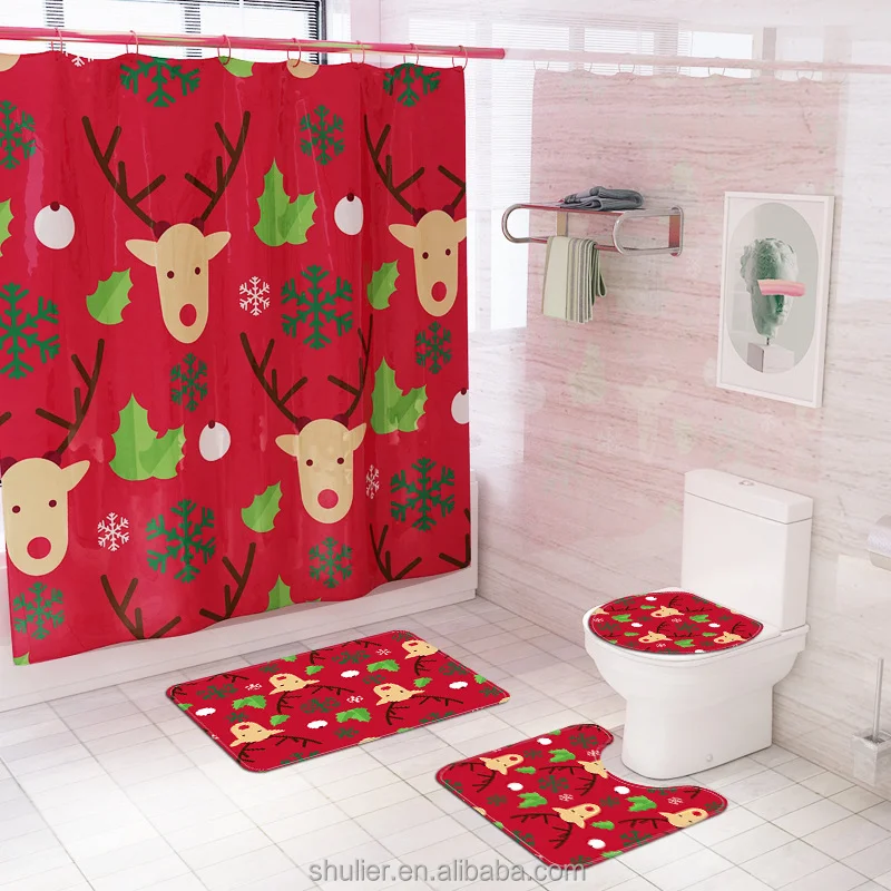 

3d custom Christmas elk print waterproof shower curtain