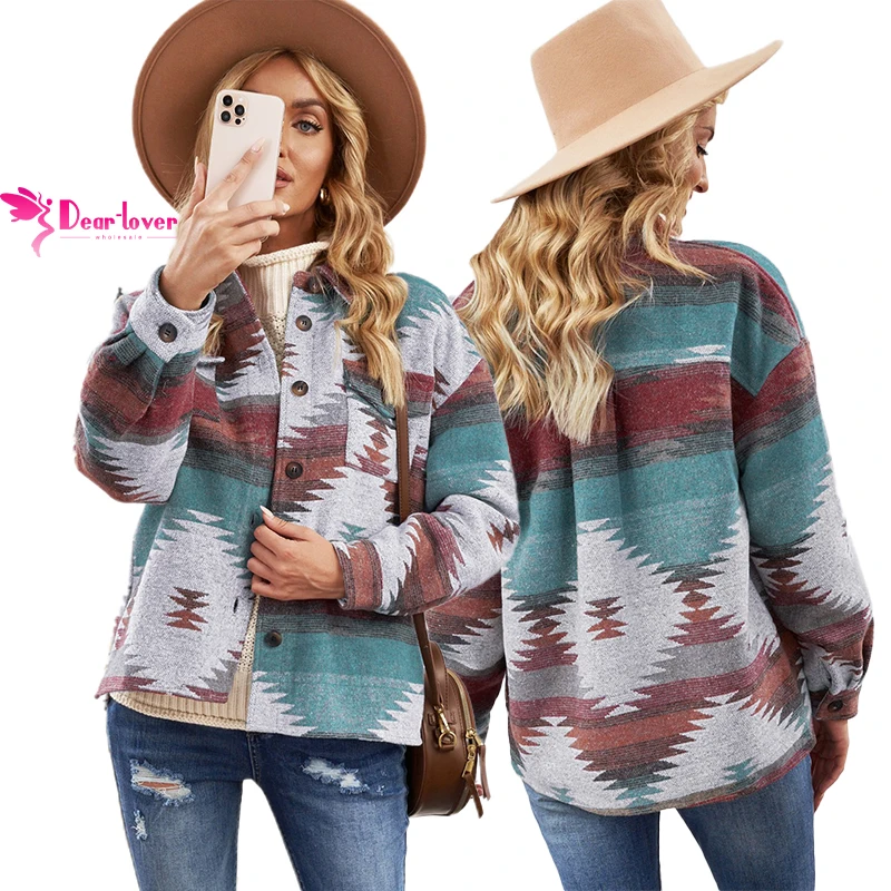 

2021 Fall Winter Stylish Bomber Women Aztec Print Jacket