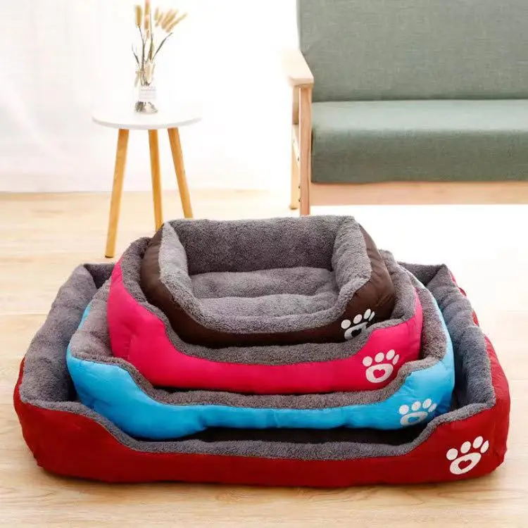 

Square waterproof kennel warm candy footprints pet kennel sofa bed dog bed cat kennel Teddy cushion, Red gray black blue purple pink green coffee orange