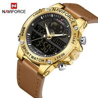 

NAVIFORCE 9164 Luxury Gold Mens Watch Sport LED Digital Quartz Watches Military Leather Waterproof Clock Men Relogio Masculino