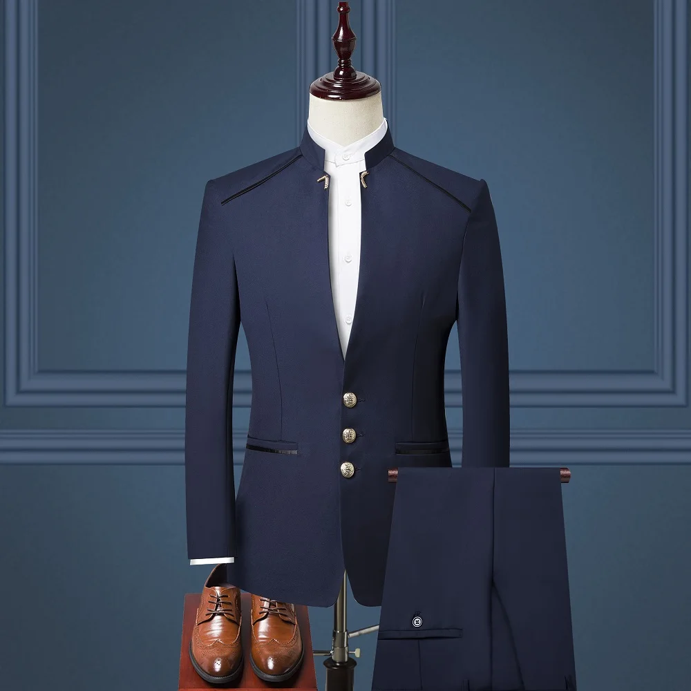 

HD159 Men's Suit 3 Piece Set, Stand Collar Slim fit Men Suit Jackets + Pants , Wedding Banquet Male Blazer Coats Szie, Per the request