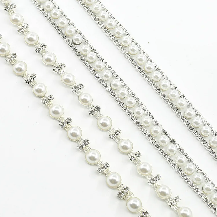 

Fashion Pearl Rhinestone Trim Chain Crystal Applique Rhinestone Cup Chain For Garment Dress Decoration