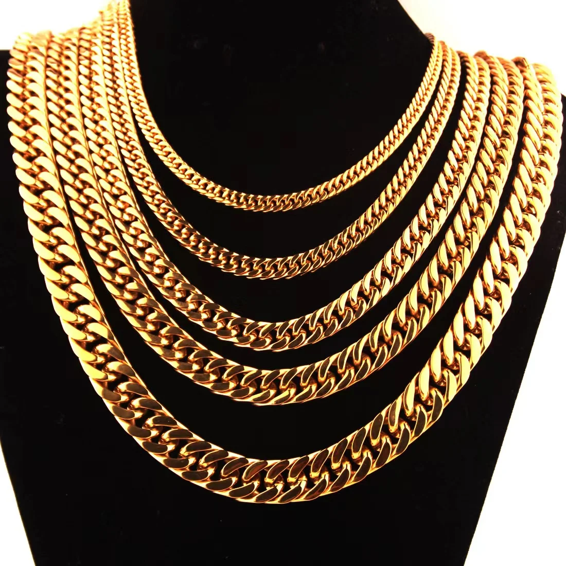 

Stainless Steel Tarnish Free 18K Gold Plated Iced Out Thick monaco Cuban Chain Necklace For Men