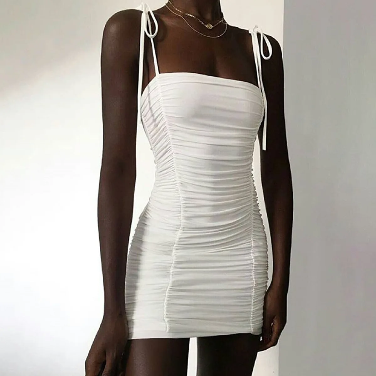 

Spaghetti Strap Tight Bodycon Ruched Sexy Mini SunDress Summer Tube Party Dresses Women Club Party Dress, Shown