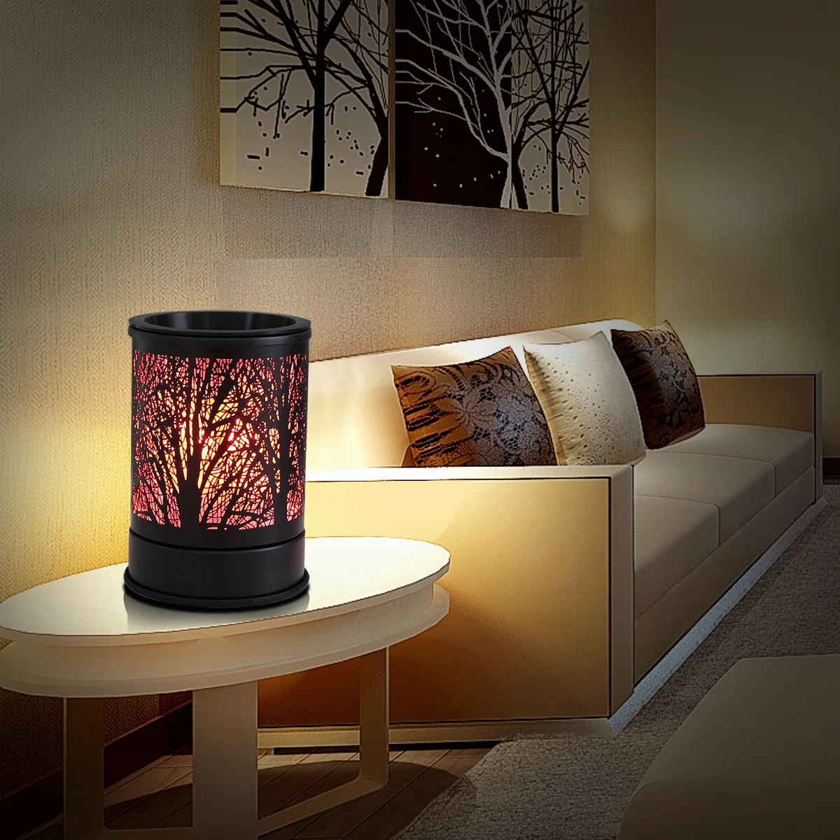 Electric Wax Melt Warmer With 7 Led Colorful Light Black Metal Forest