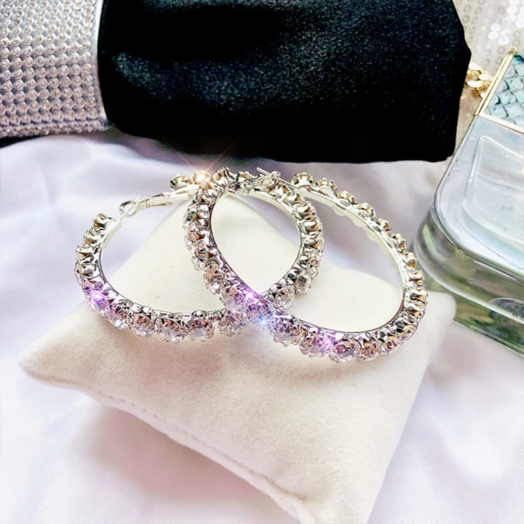 

Fashion Women Jewelry Large Big Rhinestone Hoop Earrings Diamond Hoop Earrings