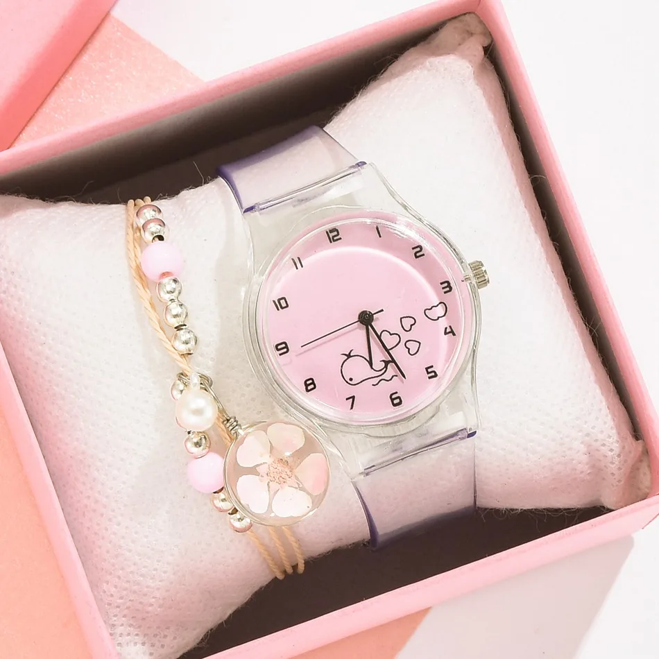 

Women Watches Silicone Cartoon Style Transparent Strap Women Watch Korean Style Round Dial Casual Watch, Gold silver