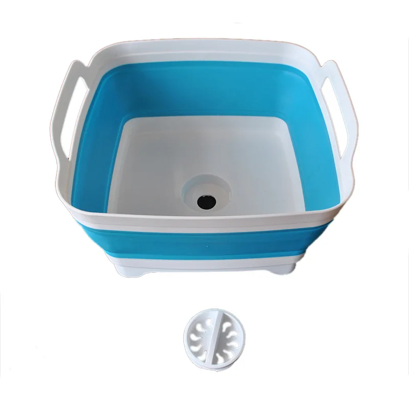 

ZGQ20 Outdoor Sink Folding Square Vegetable Washing Basin Drain basket Portable Travel Vegetable Washing Bucket Fruit Basin, 4 colors