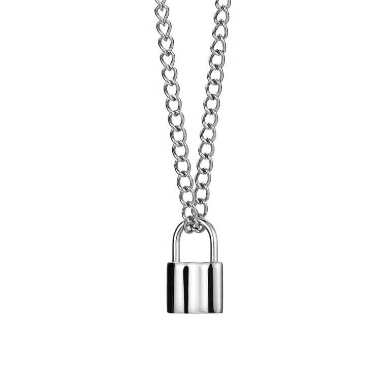 

2020 The most popular Stainless steel chain-link lock pendant necklace custom, Silver color