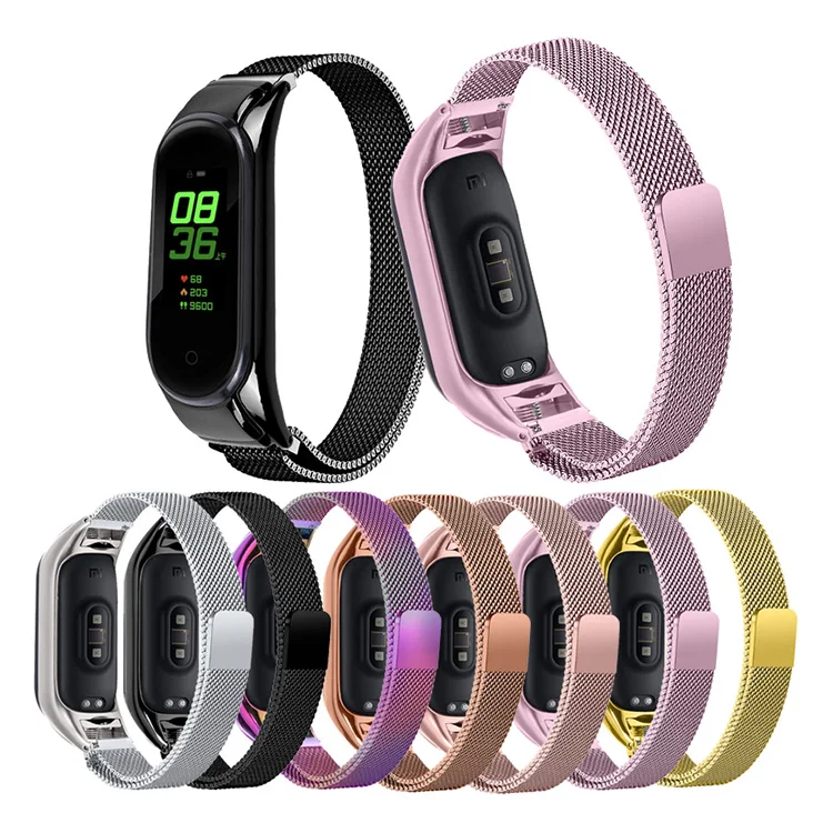 

Lianmi Wrist Strap For Xiaomi Mi Band 6 5 3 4 Magnetic Loop Band 4 Strap Stainless Steel Milanese Bracelet Wristbands+Metal Case, Multi colors/as the picture shows