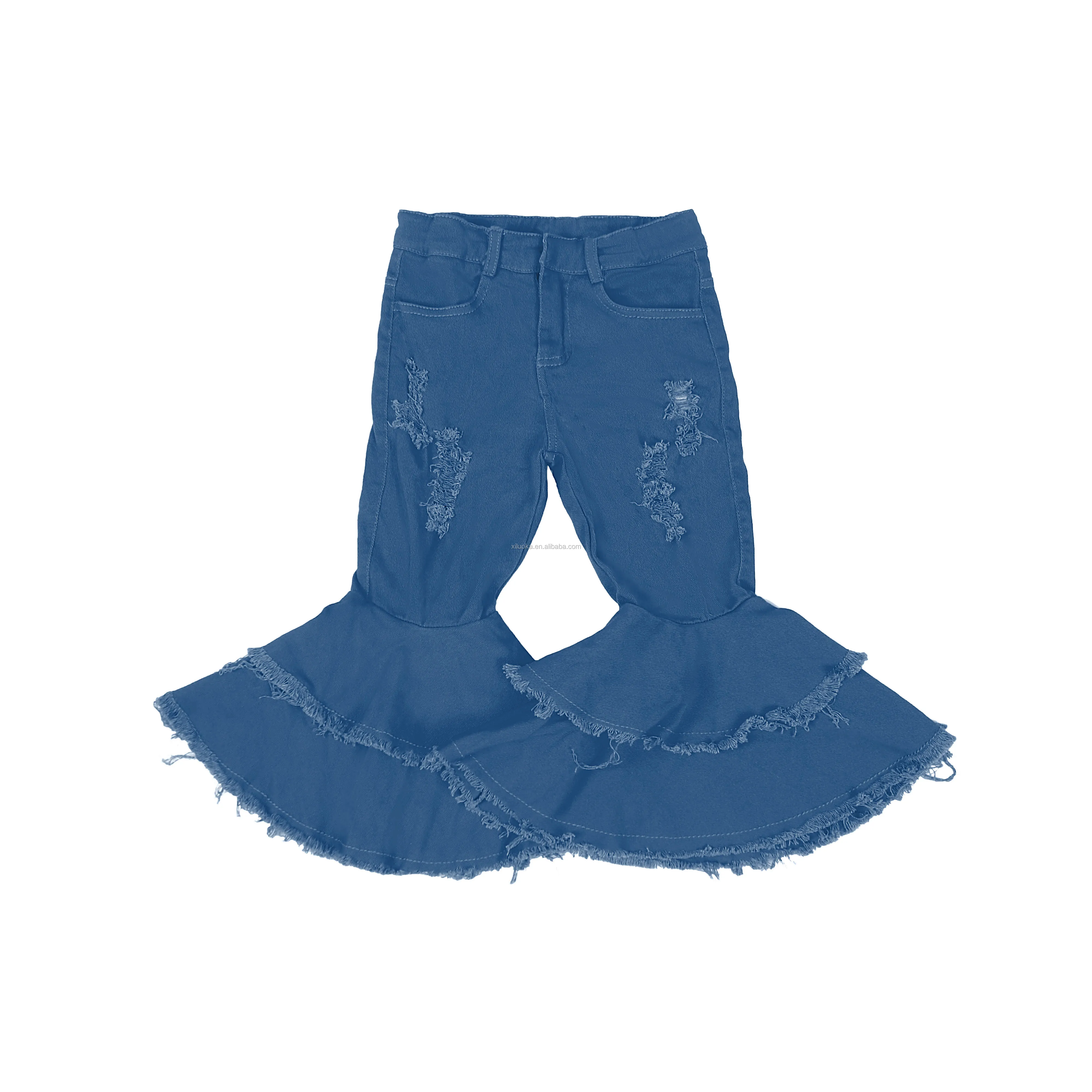 

High Quantity Navy Long Leggings Fashion Girls Clothes Ruffle Baby Denim Pants, Picture