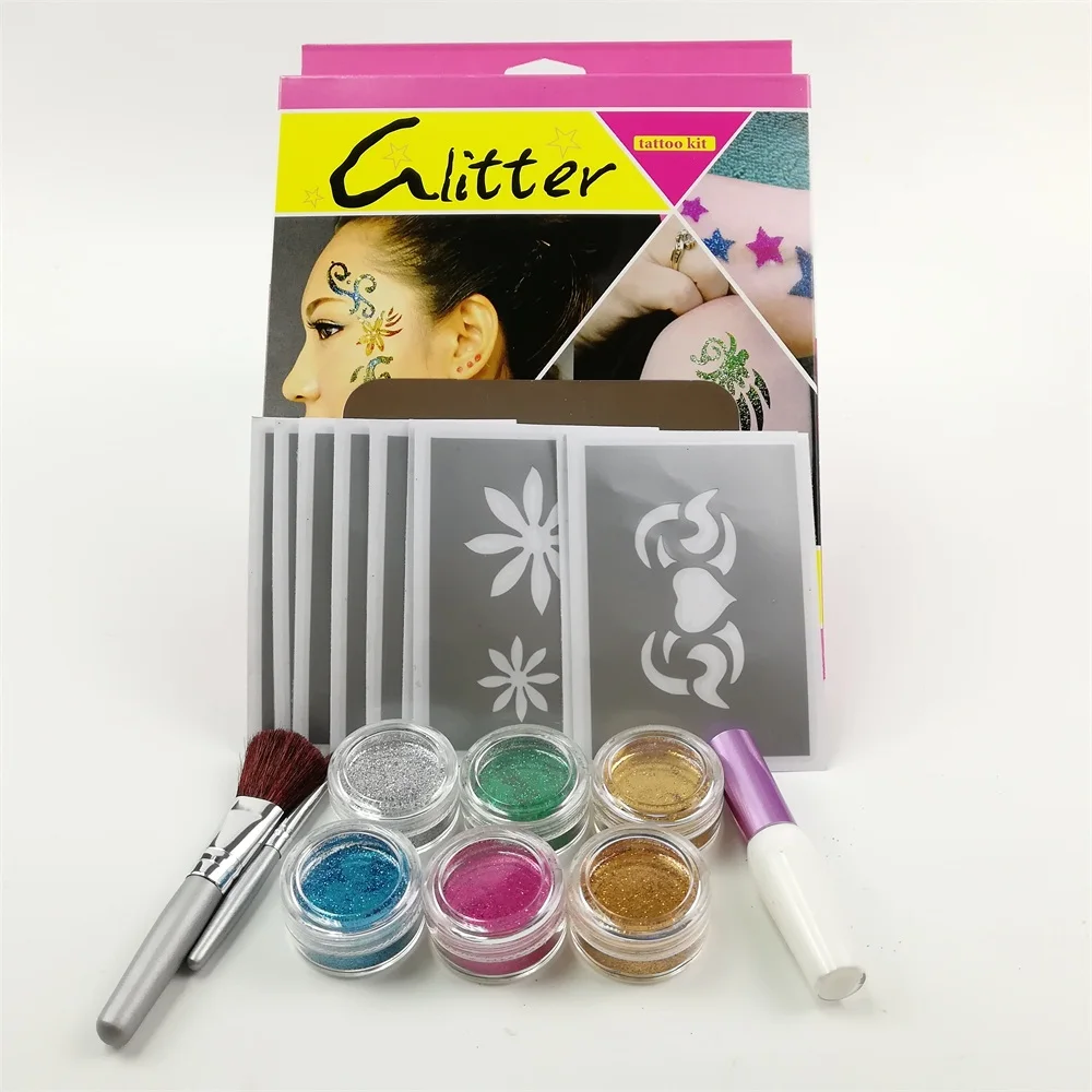 
Temporary Glitter Tattoo Kits with Vivid Colors Glitter Powder 