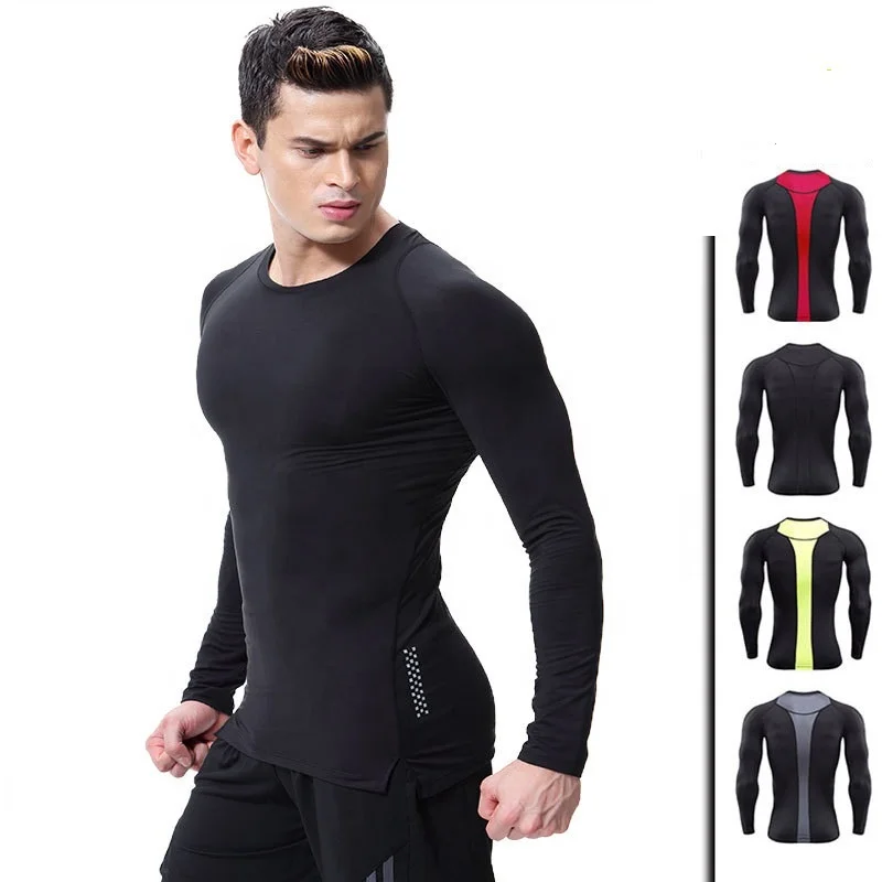 

Wholesale 4 needles flatlock seam Quick Dry wicking men's long sleeves compression shirt, compression t shirt, compression top, Various colors